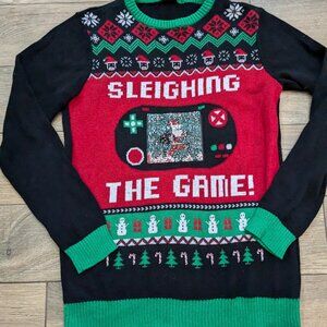 Sleighing The Game Ugly‎ Christmas Sweater Gamer XL Black Crew Neck Long Sleeve